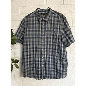 John Varvatos USA Blue Plaid Cotton Short Sleeve Button Up Shirt Mens XL